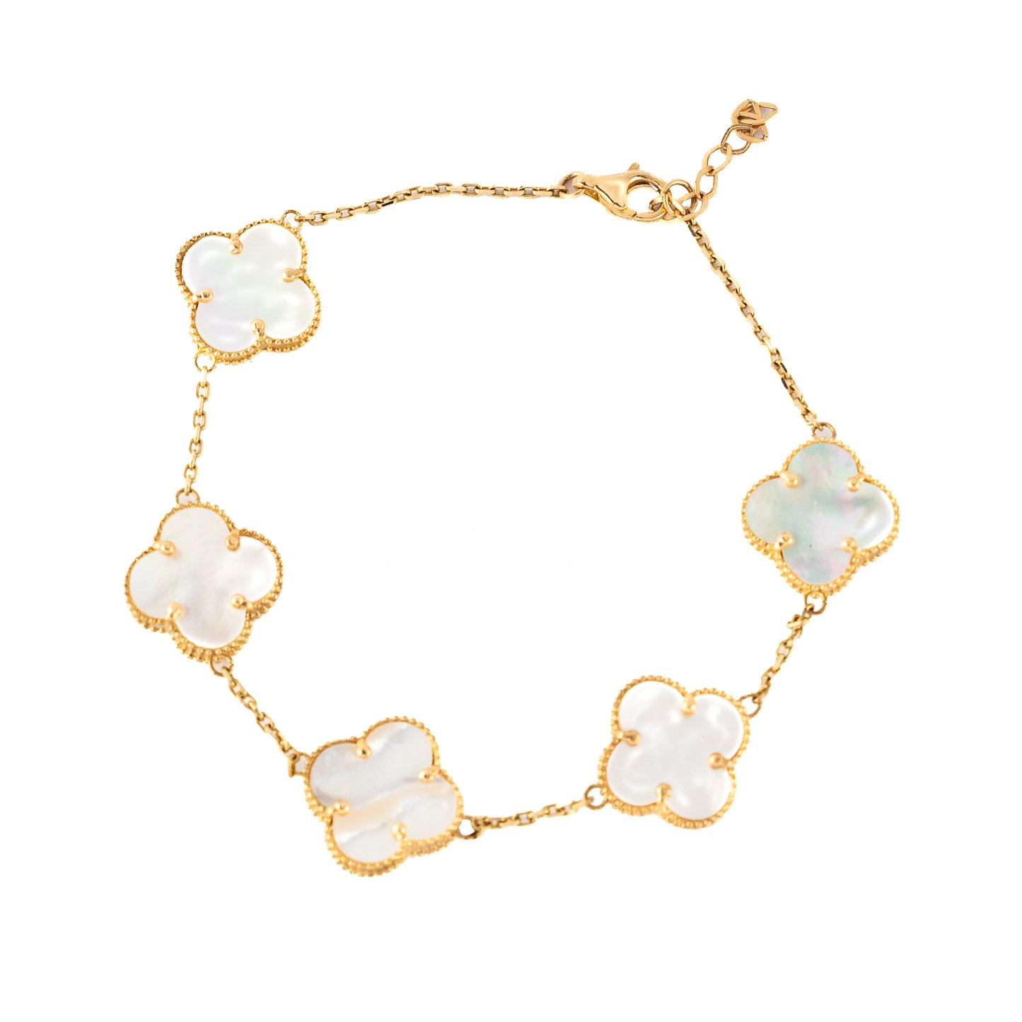 Pulsera Trébol Blanco/dorado Oro 10k. Oro Fino Joyería.