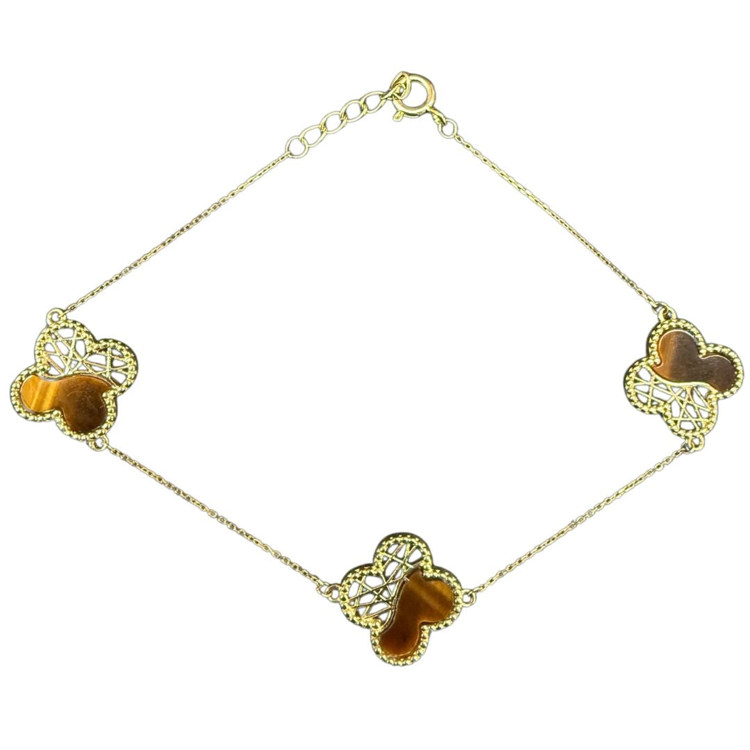 Pulsera, Gargantilla Y Aretes Trébol Oro 10 Kilates.