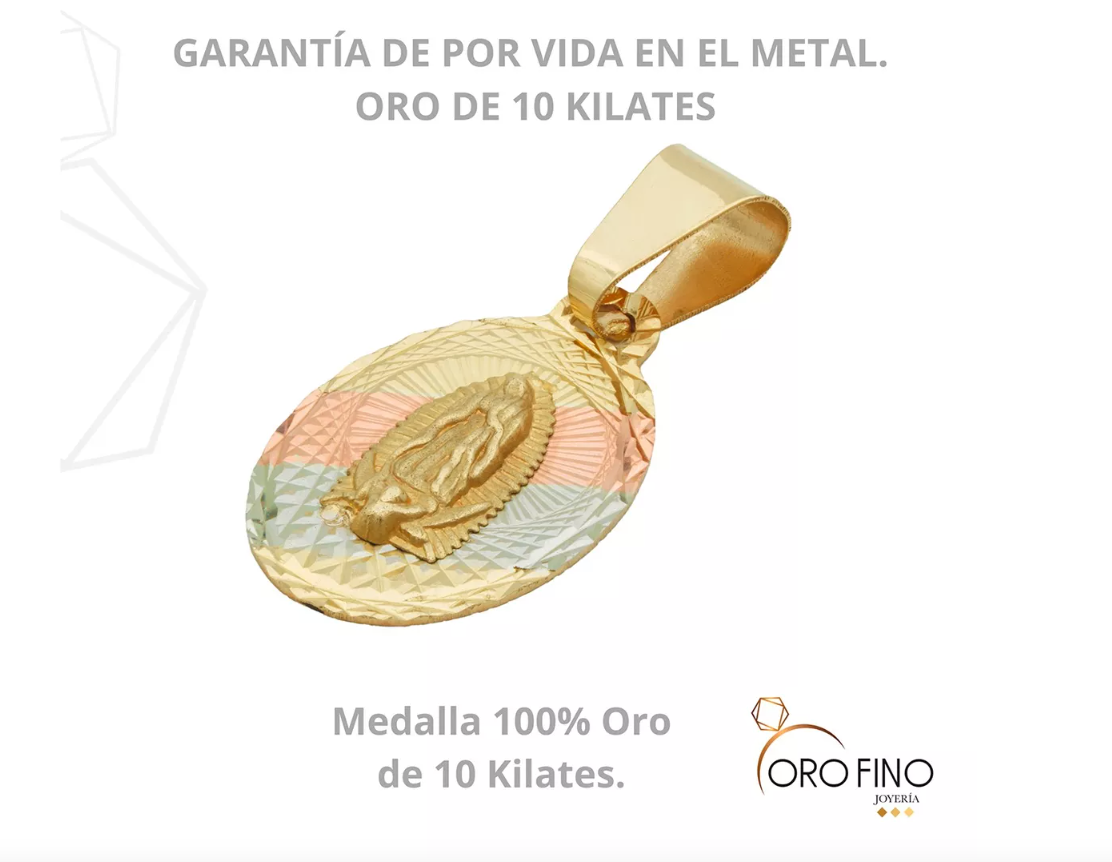 Medalla Virgen De Guadalupe Oro De 10 Kilates. Oro Fino Joyería.