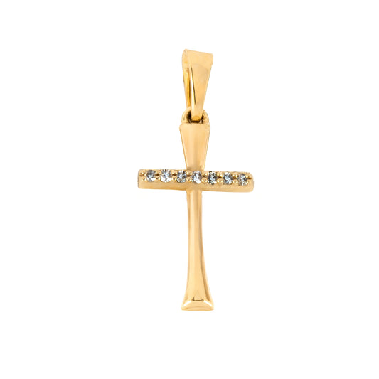 Cruz Con Diamantes Naturales en Oro De 14 Kilates. Oro Fino Joyería.