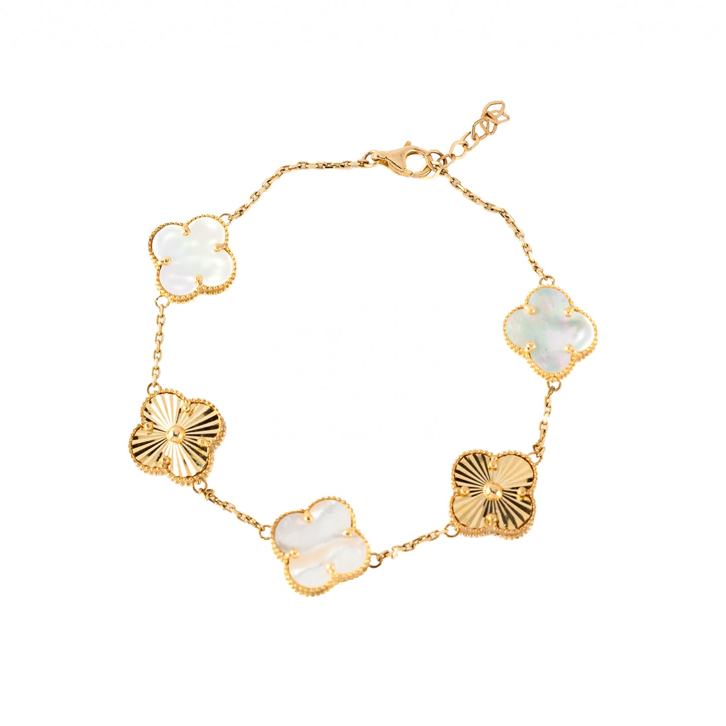 Pulsera Trébol Blanco/dorado Oro 10k. Oro Fino Joyería.