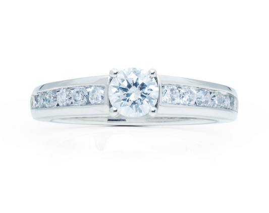 Anillo Compromiso con Diamantes 1 Quilate (1.00 ct) En Oro Blanco de 14 Kilates. Oro Fino Joyería.